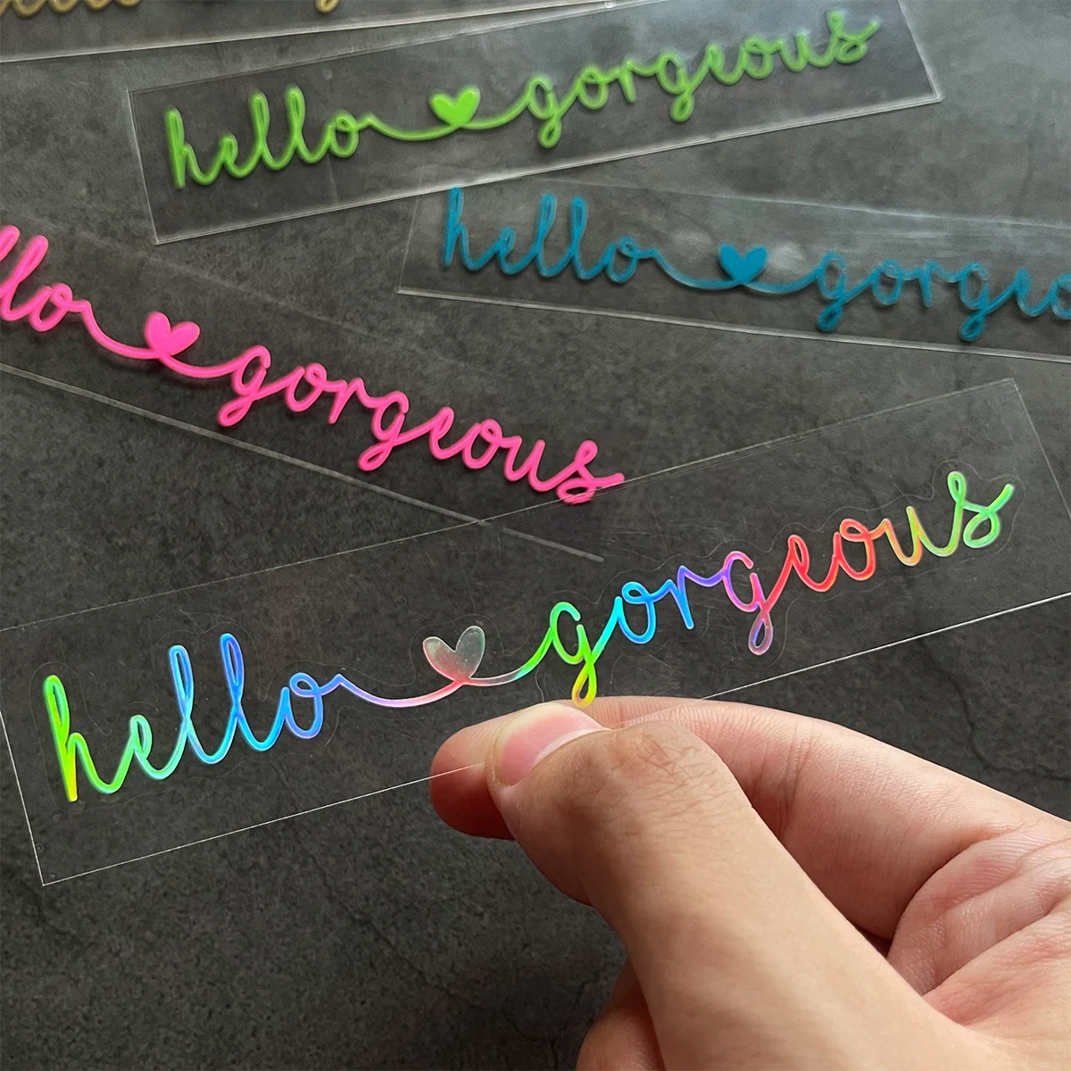 2PCS/SET Black Handwritten "hello gorgeous" & Heart Pattern Sticker for Bike Car Laptop Decor Vinyl Decals