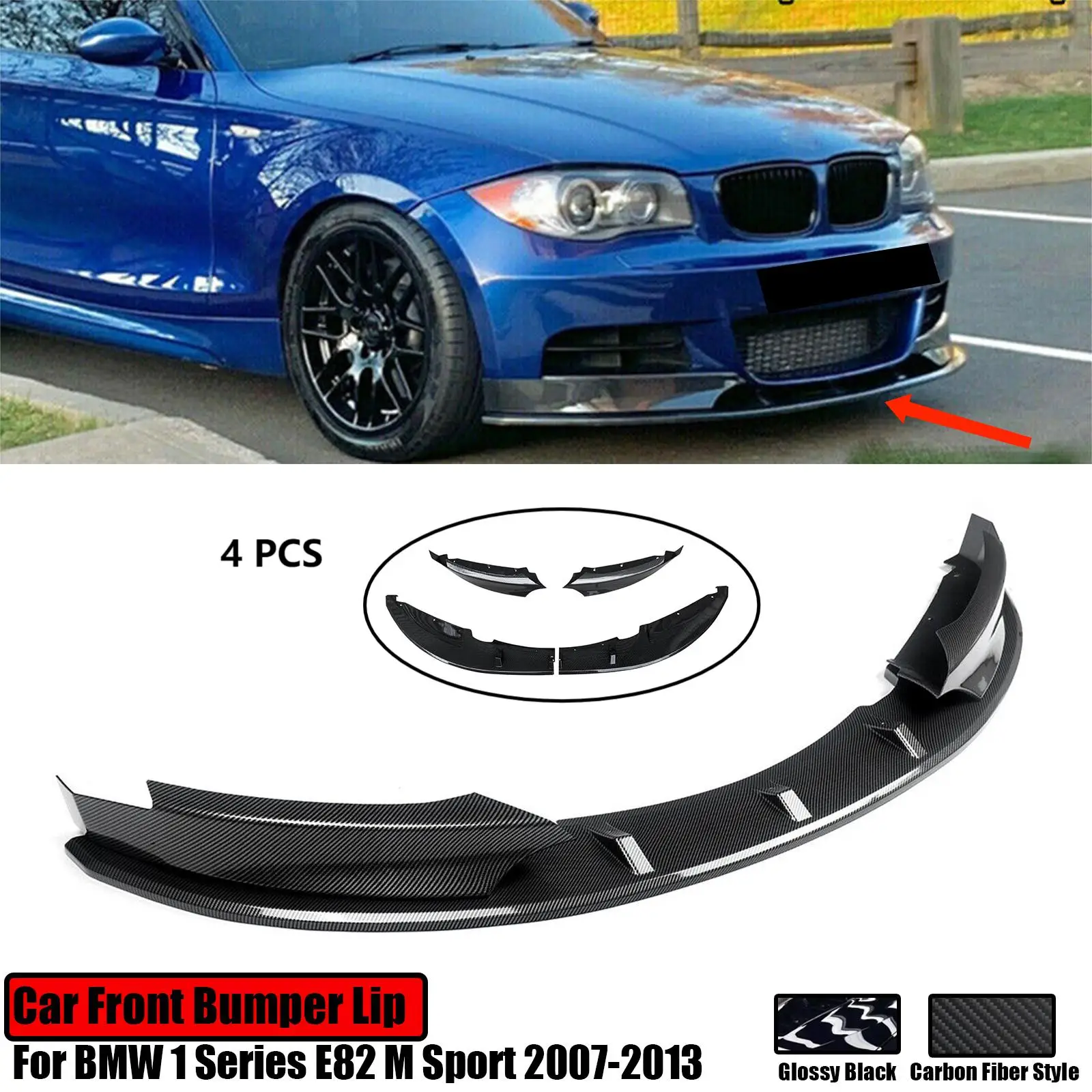 

Car Front Bumper Lip For BMW 1 Series E82 M Sport 2007-2013 Splitter Diffuser Spoiler Protector Glossy Black Carbon Fiber Style