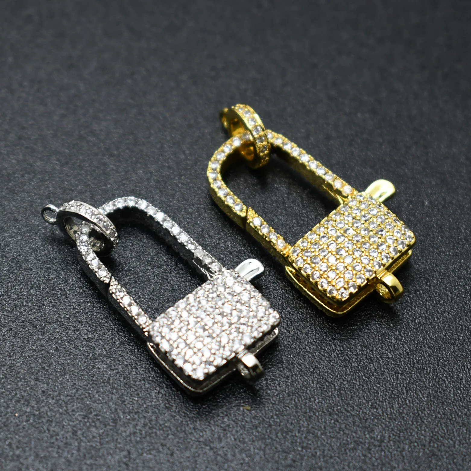 

Delicate Jewelry Making High Quality Gold Plated CZ Paved Big Size Rectangle Lock Lobster Clasp Connector for DIY Women Necklace