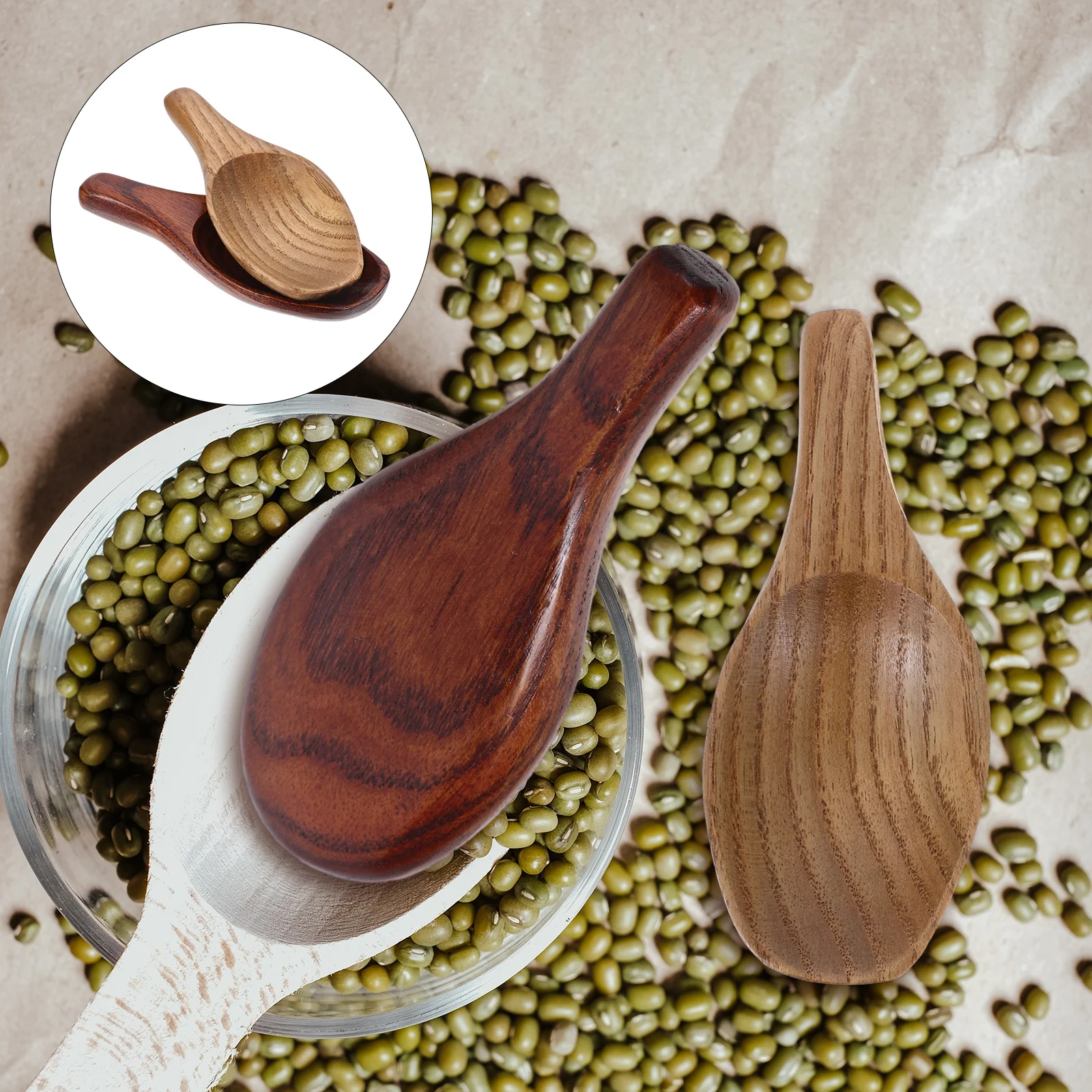

Useful Wooden Spoons 2pcs Short Handle Scoops for Mixing Salt Condiments Mini Serving Spoons Natural Kitchen Tools Set