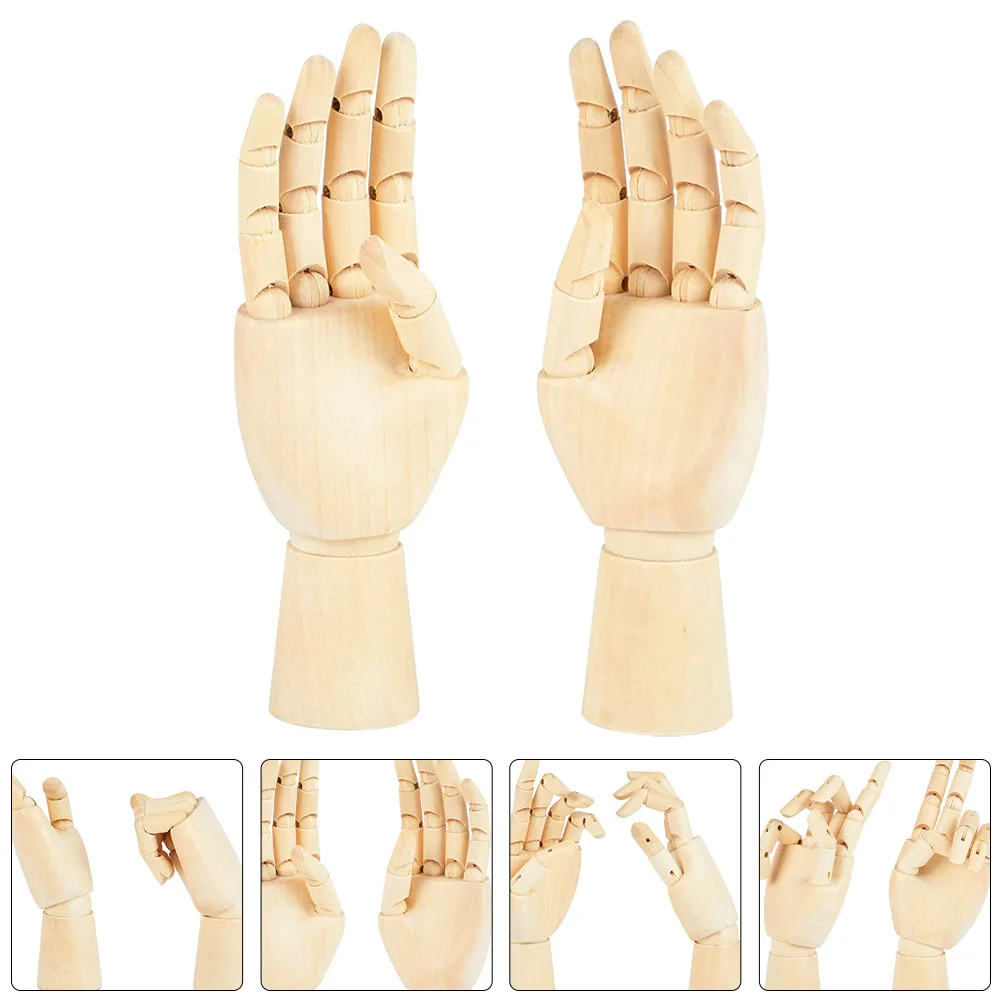 

2pcs Wooden Hand Models Left Right Movable Joint Sketch Puppet Crafts Decoration Desktop Ornament Creative Figure Gift For Kids