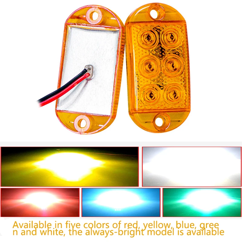 2PCS 6LED Side Marker Light Indicator 12-80V Universal Flash Warning Small Yellow Light for Truck Trailer