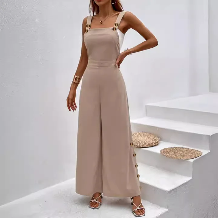 

2024 Street Clothing New Women's Elegant Solid Color Sleeveless Casual Wide Leg jumpsuit YSS54-5