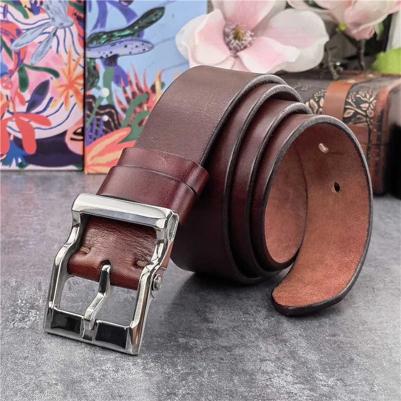 Stainless Steel Belt Buckle Leather Belt Man Ceinture Genuine Leather Belt For Men Real Leather Men Waist Belt Male Wide SBT0025