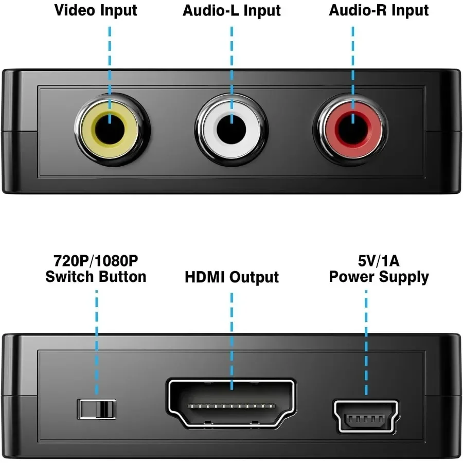 محول RCA AV إلى HDMI متوافق مع AV/CVSB L/R صندوق فيديو HD 1080P 1920*1080 يدعم مخرج NTSC PAL AV إلى HDMI متوافق