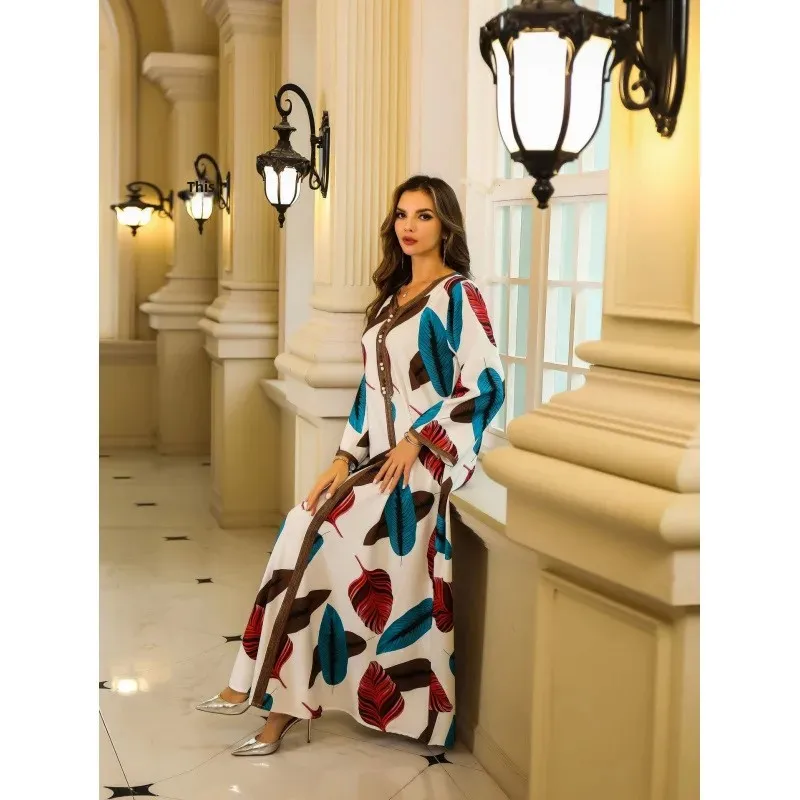 الشرق الأوسط نمط جديد طويل مطبوعة عباية العربية العرقية فستان عربي طويل ثوب المرأة الملابس النسائية بلايز من الصين