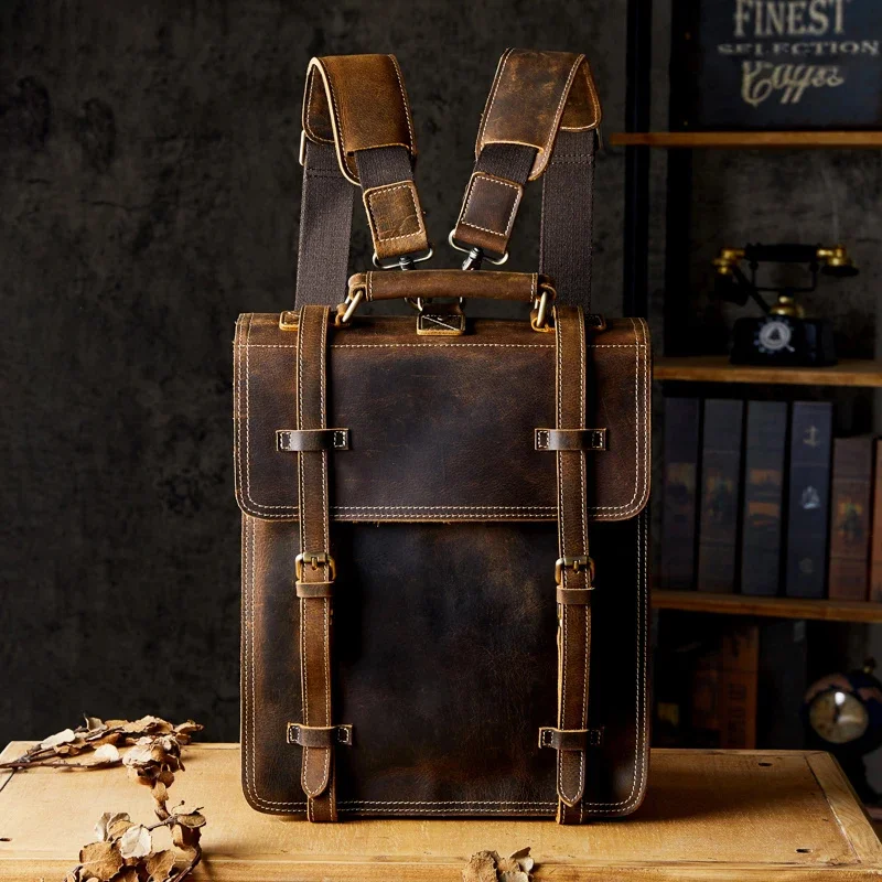 

Handmade England Style Crazy Horse Leather Shoulder Bag Vintage Versatile Genuine Crossbody Casual Backpack For Men