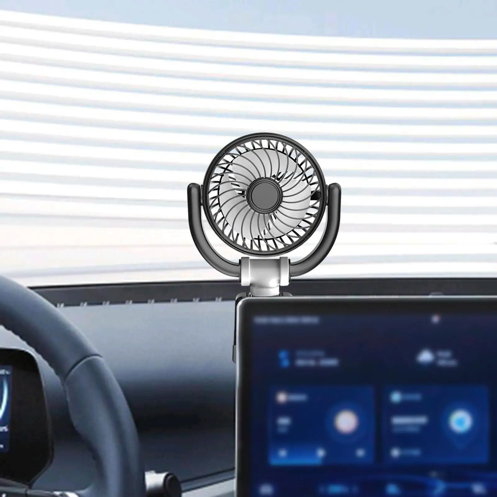 Электрический охлаждающий вентилятор для приборной панели автомобиля 360° °   Вращающийся многофункциональный 3-уровневый автомобильный вентилятор с сильным ветром и внедорожником