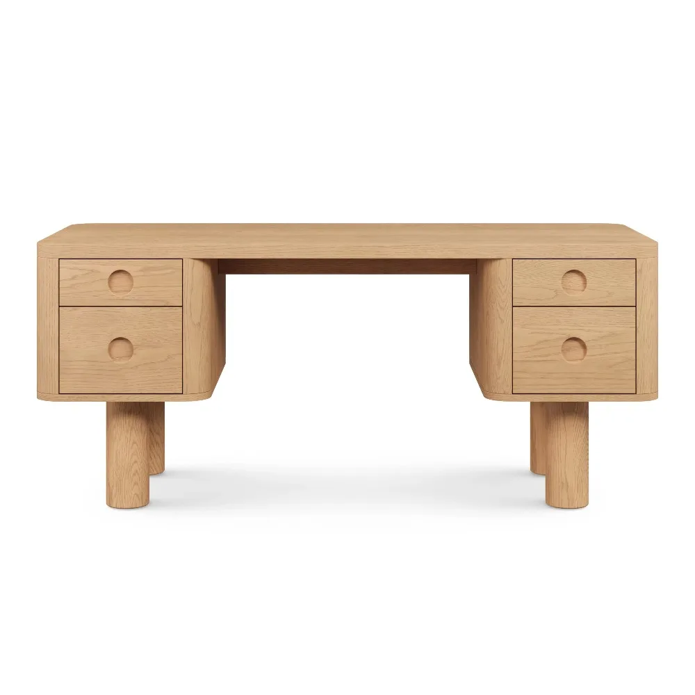 Premium Japanese Natural Oak Desk 66.5 Inch Rounded Corner Four Drawer Computer Desk Sustainable Use Office Study Desk