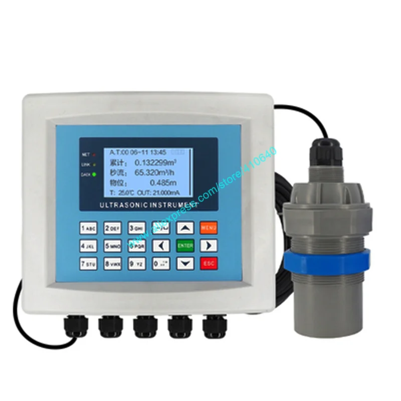 Trumsense Ip68 Probe 2m Range 4 To 20ma And Rs485 Output Ultrasound Open Channel Flowmeter AC 220v DC 11-24v Dual Power Supply