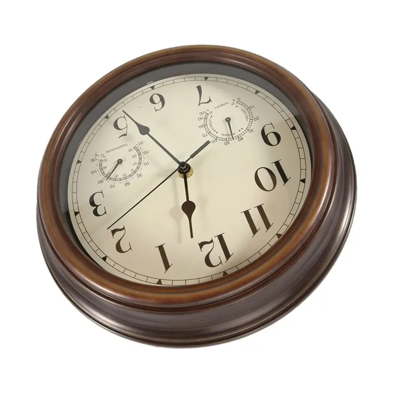 GTBL 12Inch Wall Clock,Retro Waterproof Clock With Displays Thermometer&Hygrometer,Noise-Free Clock For Indoor/Outdoor
