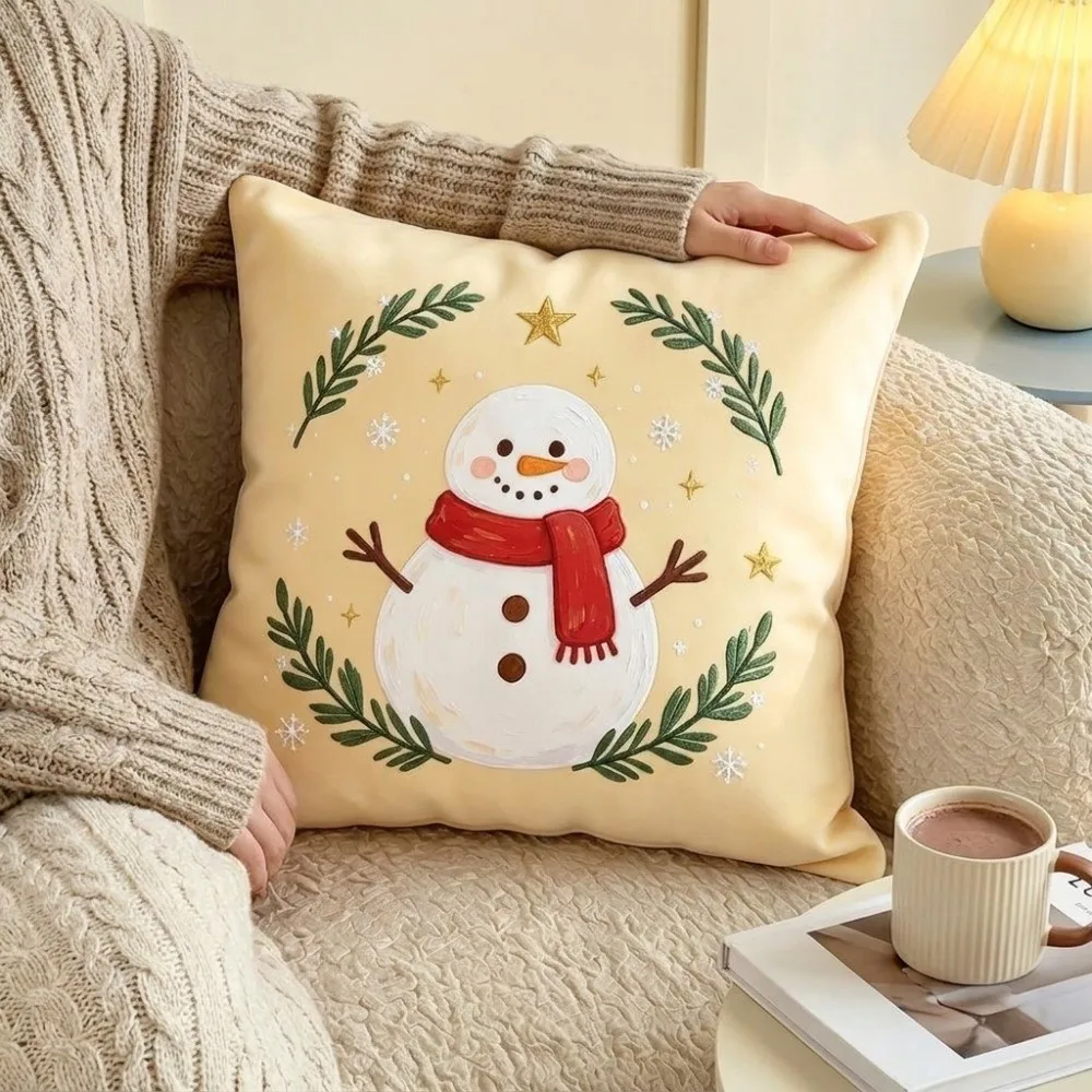 Soft Plush Christmas Cushion Cover Cartoon Pattern Red Bow Santa Claus Pillowcase Cute Reindeer Sofa Throw Pillow Cases Sofa