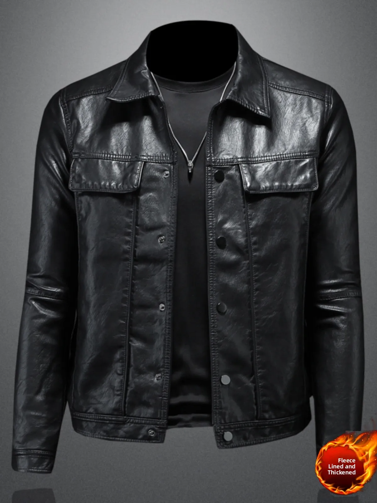 

Мужская утепленная кожаная куртка на флисовой подкладке, повседневная, с воротником-стойкой, для мотоциклистов, верхняя одежда для осени и зимы, большие размеры