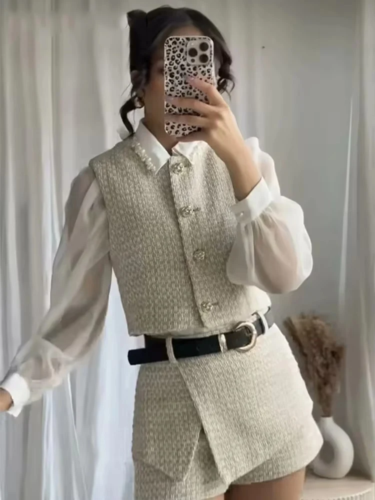 Conjuntos elegantes de textura para mujer, nueva moda 2025 con cinturón, minifaldas, conjuntos de pantalones cortos, chaleco corto, Top, conjuntos de 2 piezas, conjunto de traje para mujer ﻿