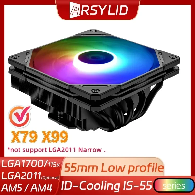 

ID-Cooling IS-55 Black Low Profile CPU Radiator LGA2011 LGA1700 1200 115x AM5 AM4 5 Heatpipe 12cm Fan Cooling 55mm Ryzen 7000