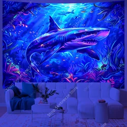 Animal Tapestry Psychedelic Shark UV Reactive Tapestry Wall Hanging for Hippie Room Decor Aesthetics Beach Towel Gift for Friend