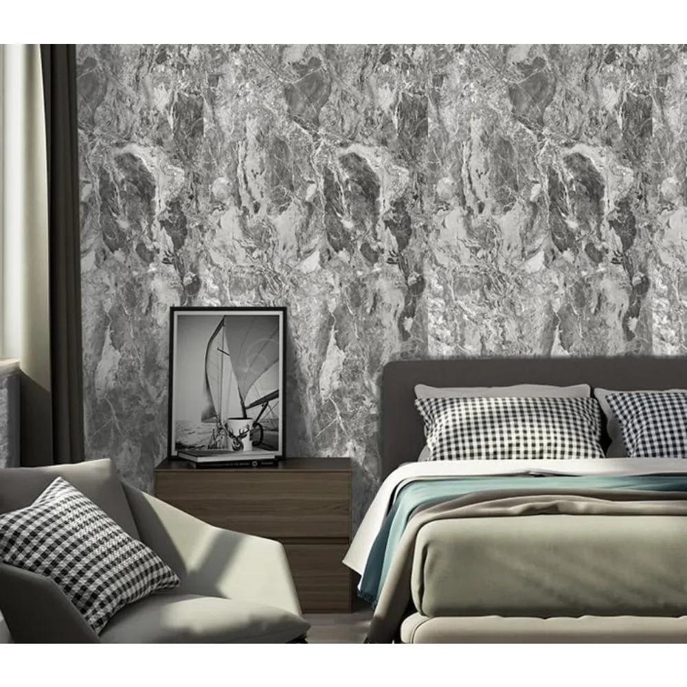 Classic Grey Marble Vinyl Auto Wrap Protector - Waterproof, Heat-Resistant, 3D Thick, 24x356 for Auto Modification Wallpaper