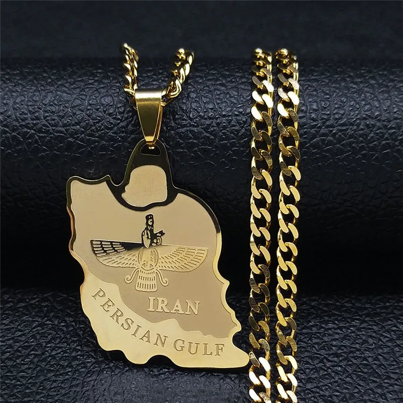 Nouveau Collier Ahura en Acier Inoxydable avec Carte de l'Iran, Style Zoroastrien, Coupe Iranienne, Empire Persan, Chaîne de Clavicule, Accessoires de Mode