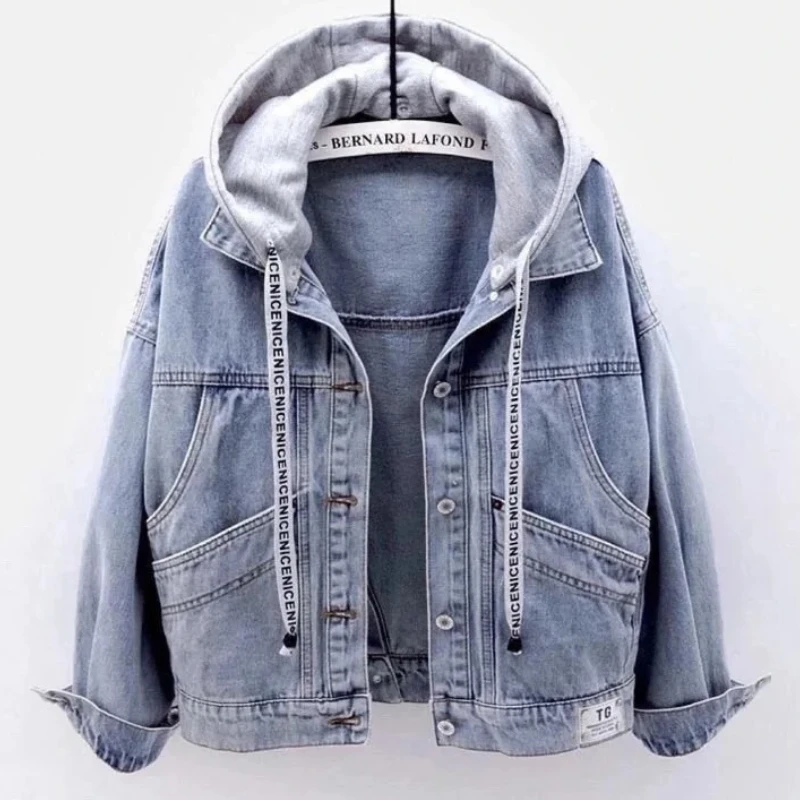 

Denim Jacket Women's Spring Autumn 2025 New Style Cropped Korean Version Long Sleeves Slimming Hooded Jacket for Students