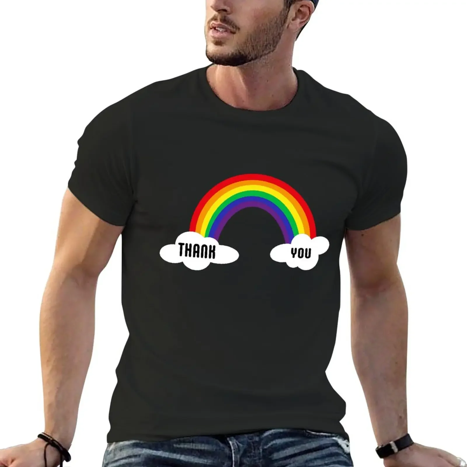 

Thank You Rainbow T-Shirt anime customs summer top men clothing