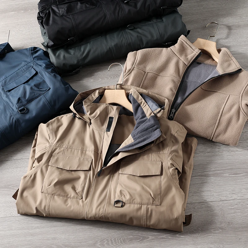 

Утепленная ветрозащитная водонепроницаемая мужская куртка-трансформер с флисовой подкладкой для осени и зимы, модная городская модель с длинными рукавами на молнии