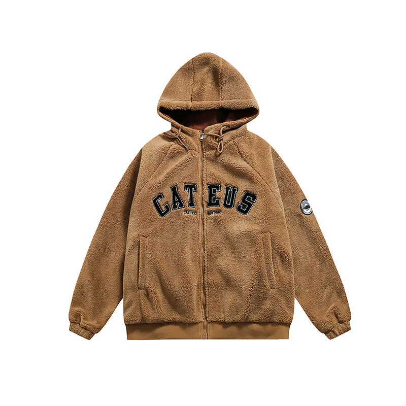 

Autumn and Winter New American Retro Thick Warm Lambskin Hooded Jacket For Men's Casual Loose Sports Plus Size Jacket M-2XL