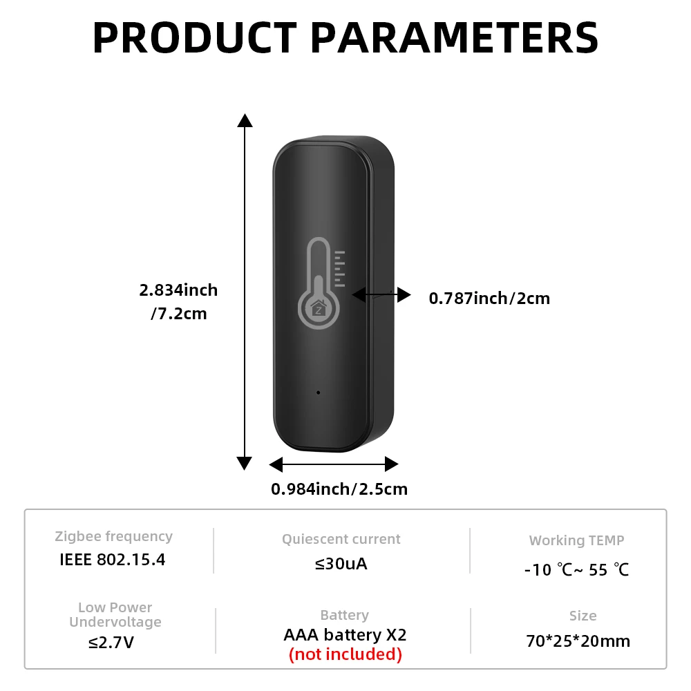 ONENUO Tuya ZigBee Smart Temperature and Humidity Sensor Battery Powered ZigBee Smart Home Security Work With Alexa Google Home