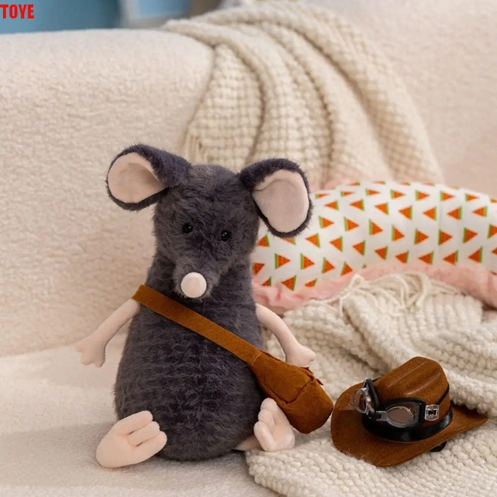 

PP Cotton Sad Mouse Plush Toy Wears Hat with Bag Glasses Lachlan Mouse Plush Doll Comfortable Handmade Soft Mouse Plush Pillow