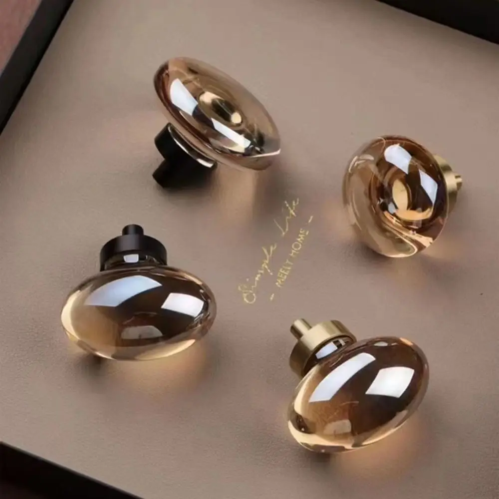 Kristallglas-Möbelgriff, Champagner/transparent, goldene Basis, Küchenschrankknöpfe, luxuriöse Einloch-Schubladengriffe