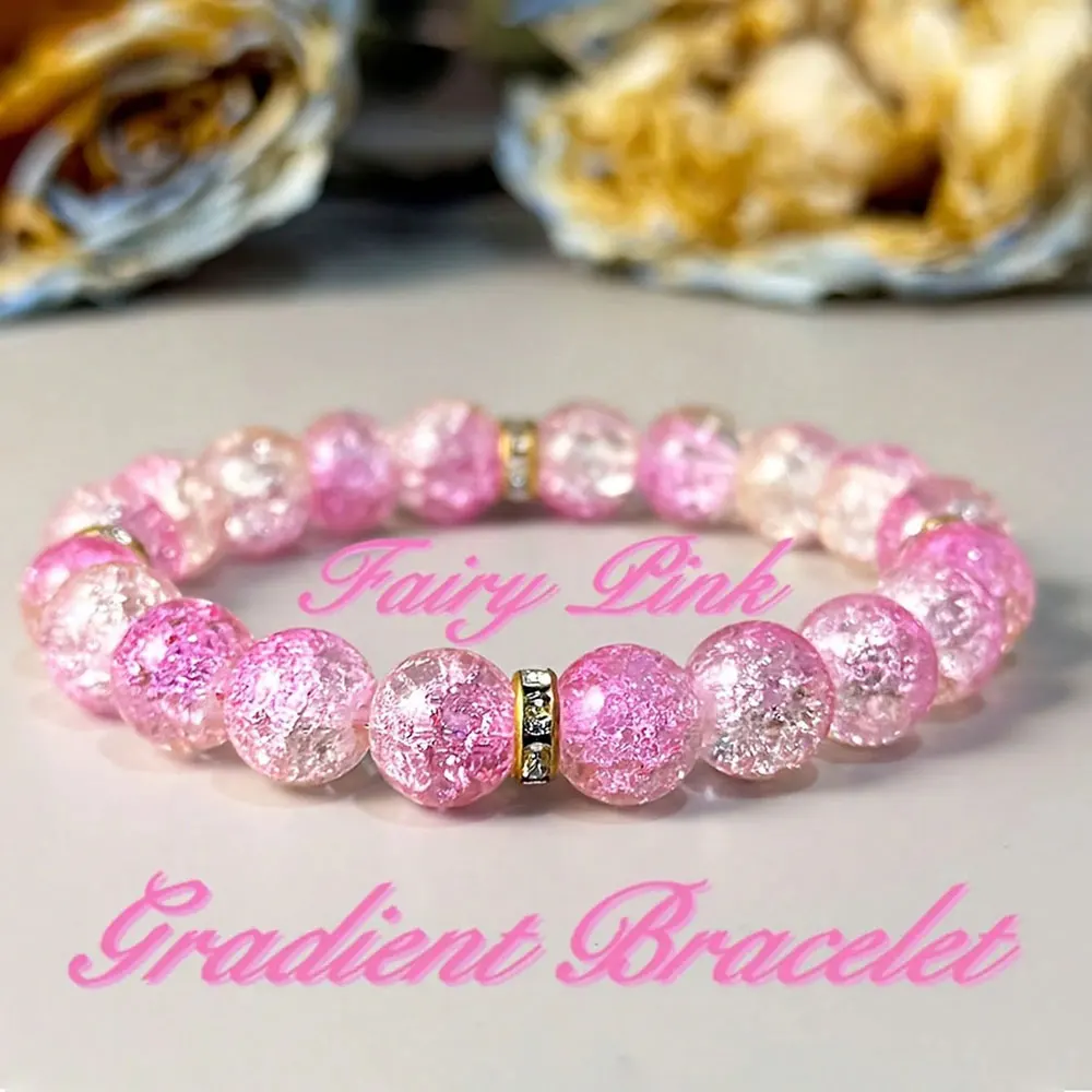 Fairy Pink Gradient Bracelet With 10mm Round Beads - Good Luck & Fortune Charm, Wishing Stone, October Birthstone, Ideal Gift