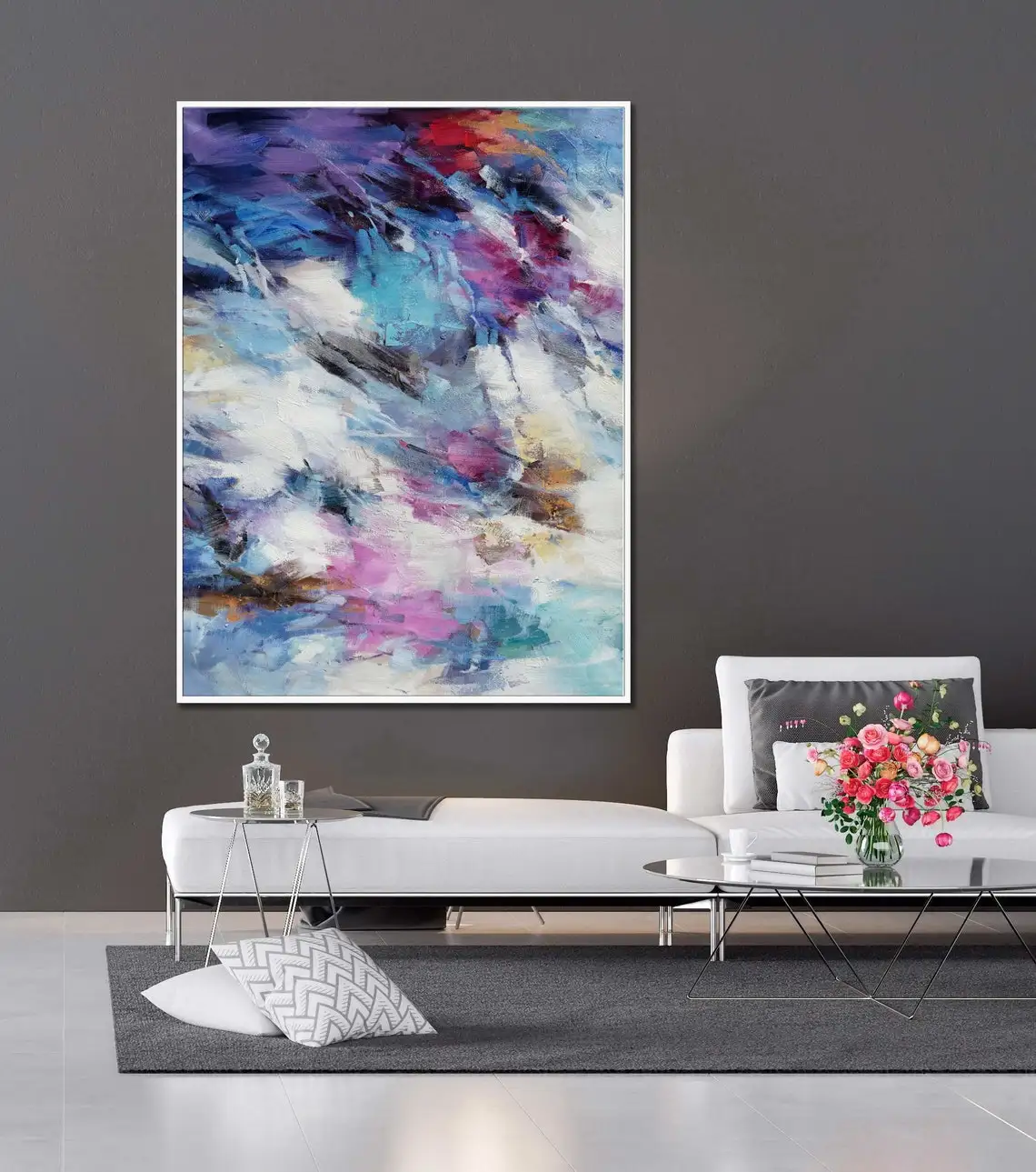 Hand Painted Abstract Painting On Canvas Art Soft Color Canvas Painting Soft Tones Painting Purple Violet Pink Abstract Painting