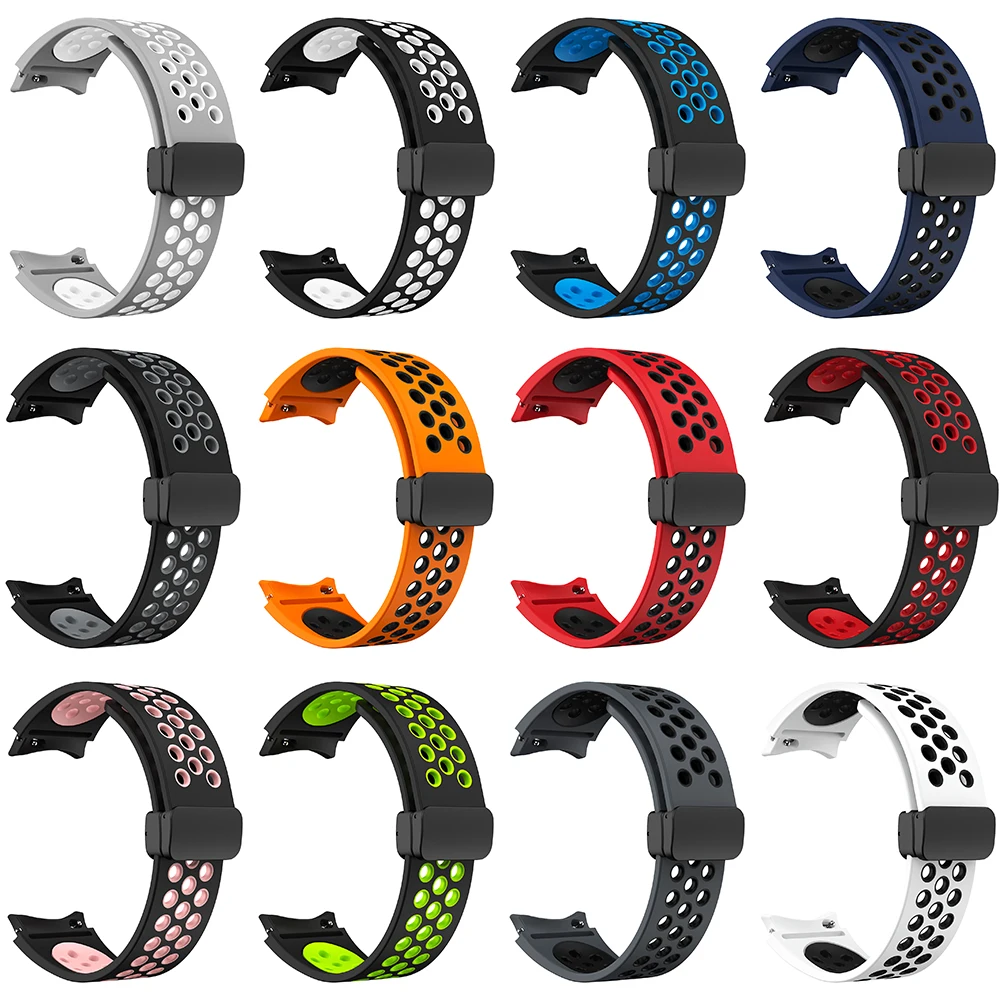 2-Color Silicone Watch Bands 40 42 43 44 45 46 47 MM Quick Release Magnetic Folding Buckle Watch Strap For Galaxy Watches