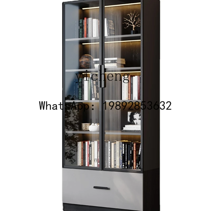

Modern Minimalist Study with Door Shelf Display Cabinet Light Luxury with Light Glass Bookshelf