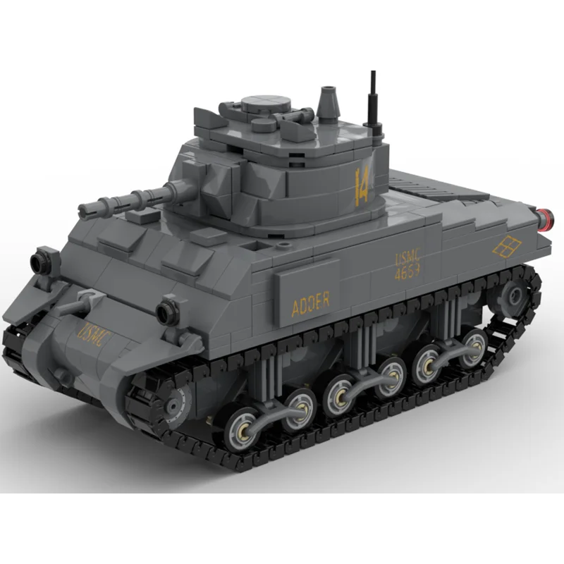 Sherman Tank ww2 Desenho eletrônico Inserção Building Blocks, MOC-XM224, M4A2, 543 pcs