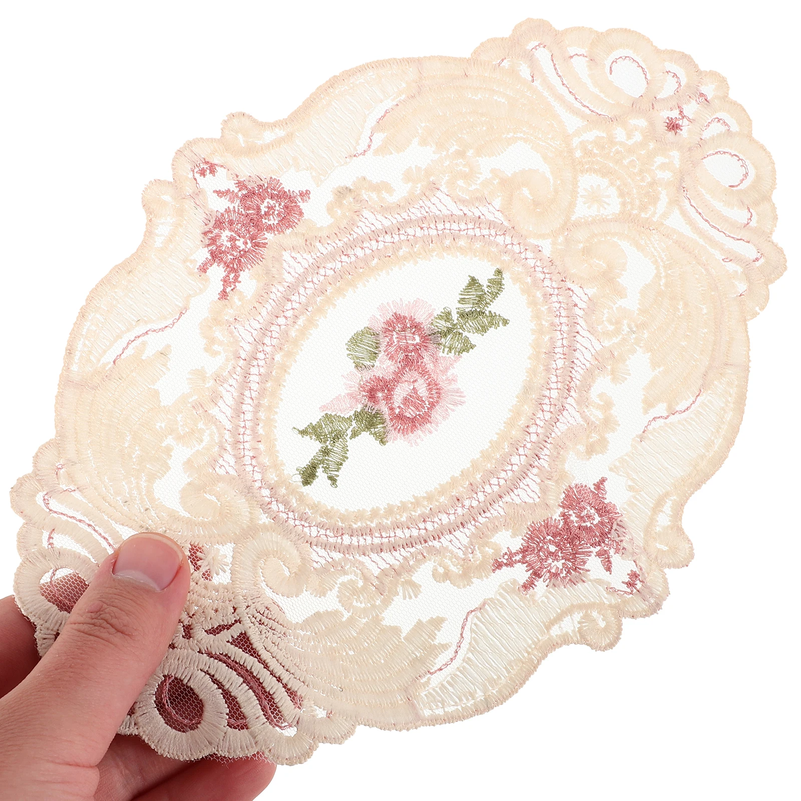 

2pcs Lace Placemat Embroidered French Crochet Decorative Dining Table Mat Soft Milk Silk Heat Resistant Nonslip for Coffee