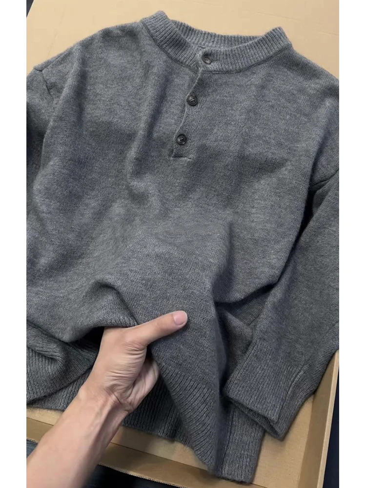 

Мужской вязаный джемпер Deep ey с воротником хенли, зимний, утепленный, комфортный, винтажный, в американском стиле, повседневный, свободного кроя, с длинным рукавом