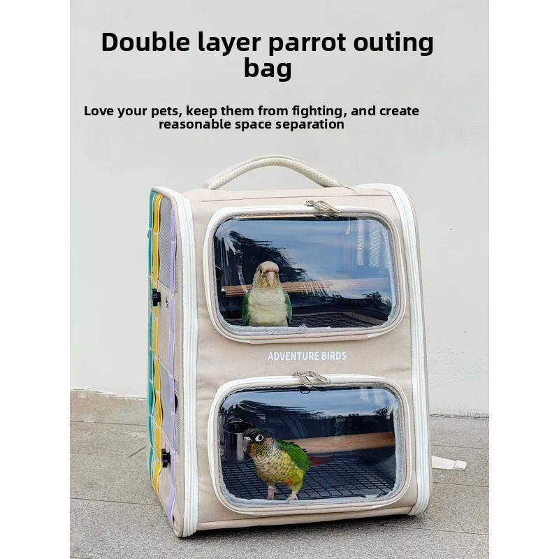 Parrot outing bag, double-layer transparent portable large-capacity pet bird cage