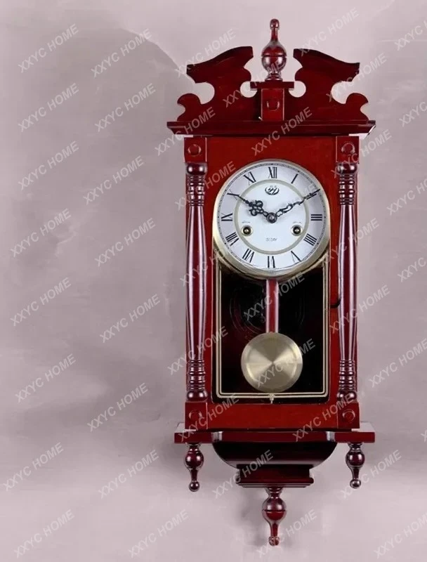 A  Creative living room mechanical pendulum dining room old-fashioned solid wood mechanical wall clock European style Chinese st