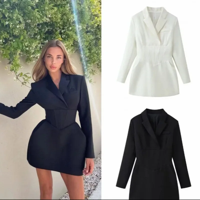 Elegant Short Suit Dress with Waist-Cinching Pleats High Waist Type Female Fashionable Chiffon Material No-iron Treatment