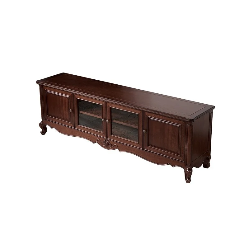 

#American Style Solid Mahogany Luxury TV Cabinet Set Light Retro Modern Design 2m Floor Cabinet for Living Room Villa Wood