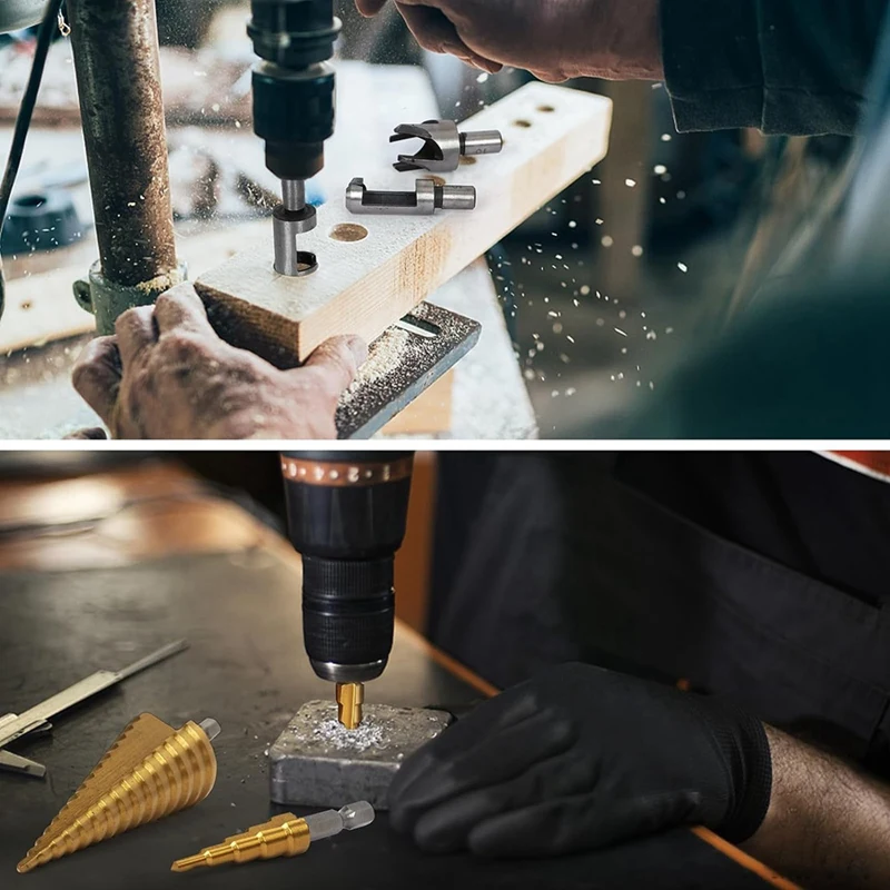 

28Piece Woodworking Chamfer Drilling Tools Including Countersink Bit Wood Plug Cutter Drill Bit Set Steel
