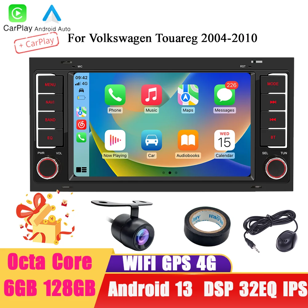 BQCC 7 inch Android 13 Octa core GPS Navigation WIFI 4G Car Radio Mirrorlink Carplay Car Stereo for Volkswagen Touareg 2004-2010