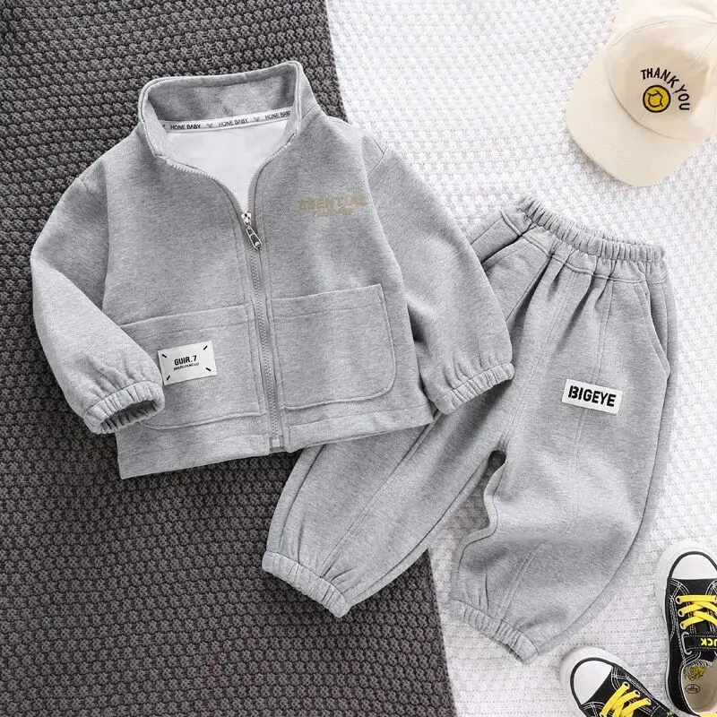 Boys and Girls\' Sweater Set Spring and Autumn Korean Edition Fashionable Kids\' Baby Cardigan Coat Sports Pant 2Piece Set