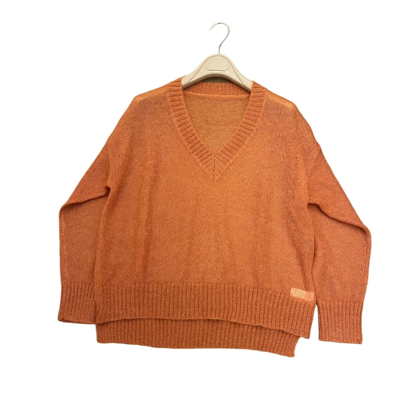 24 Women's Sweater Vintage Winter Clothing Warm Knitwear Thick Pullovers Orange V-neck Mohair Hollow Pullover  sueter feminino