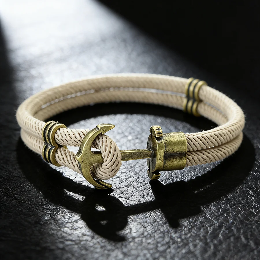 Pulsera con gancho de ancla Vintage para hombre, bicapa de grado A, cuerda de nailon duradera, Braslet náutico, joyería de muñeca para surfear y ciclismo