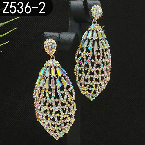 Damen AB Kristall Tropfen-Ohrringe Goldfarben Hohle Strass-Ohrhänger Hochzeit Party Braut Statement-Schmuck Geschenk – Detail 18