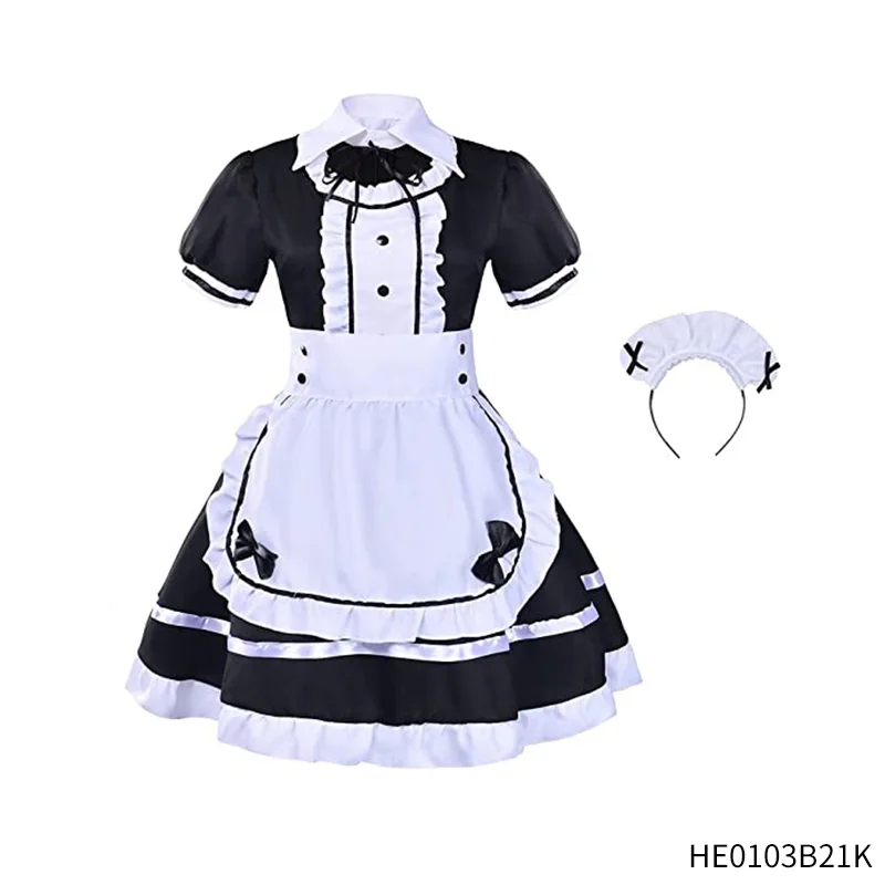 PESENAR French Maid Apron Lolita Fancy Dress Cosplay Costume Furry Cat Ear Gloves Socks set