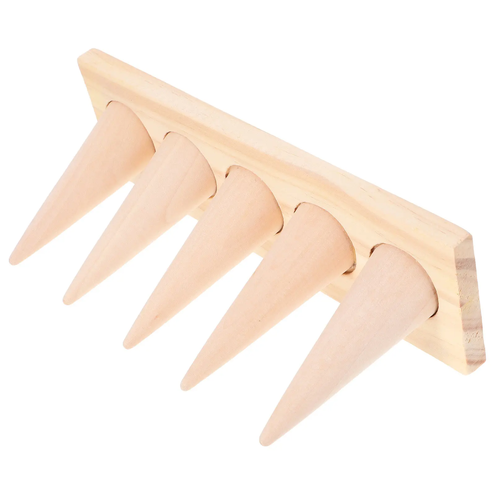 

5-Cone Wooden Ring Display Stand for Desktop Showcase Jewelry Store Home Office Ring Holder Organizer Storage Rack