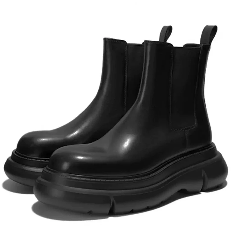 England style men boots slip-on platform shoes cowboy spring autumn natural leather boot black designer high chelsea botas male