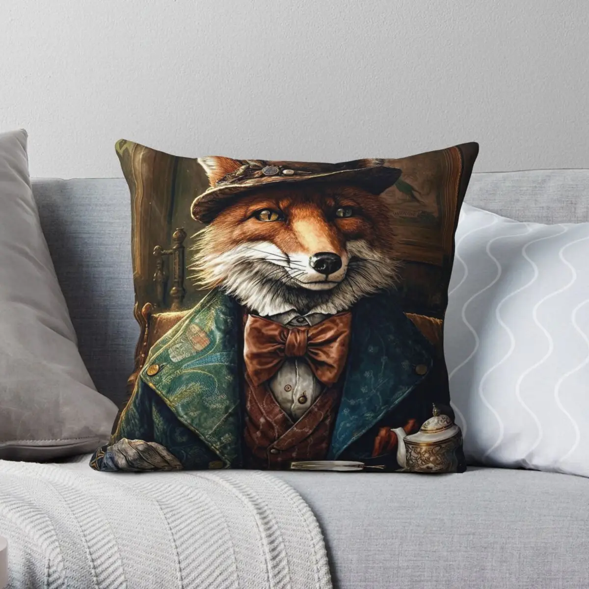 Vintage Victorian Mr Frederick Fox Square Pillowcase Polyester Linen Velvet Pattern Decor Throw Pillow Case Home Cushion Cover